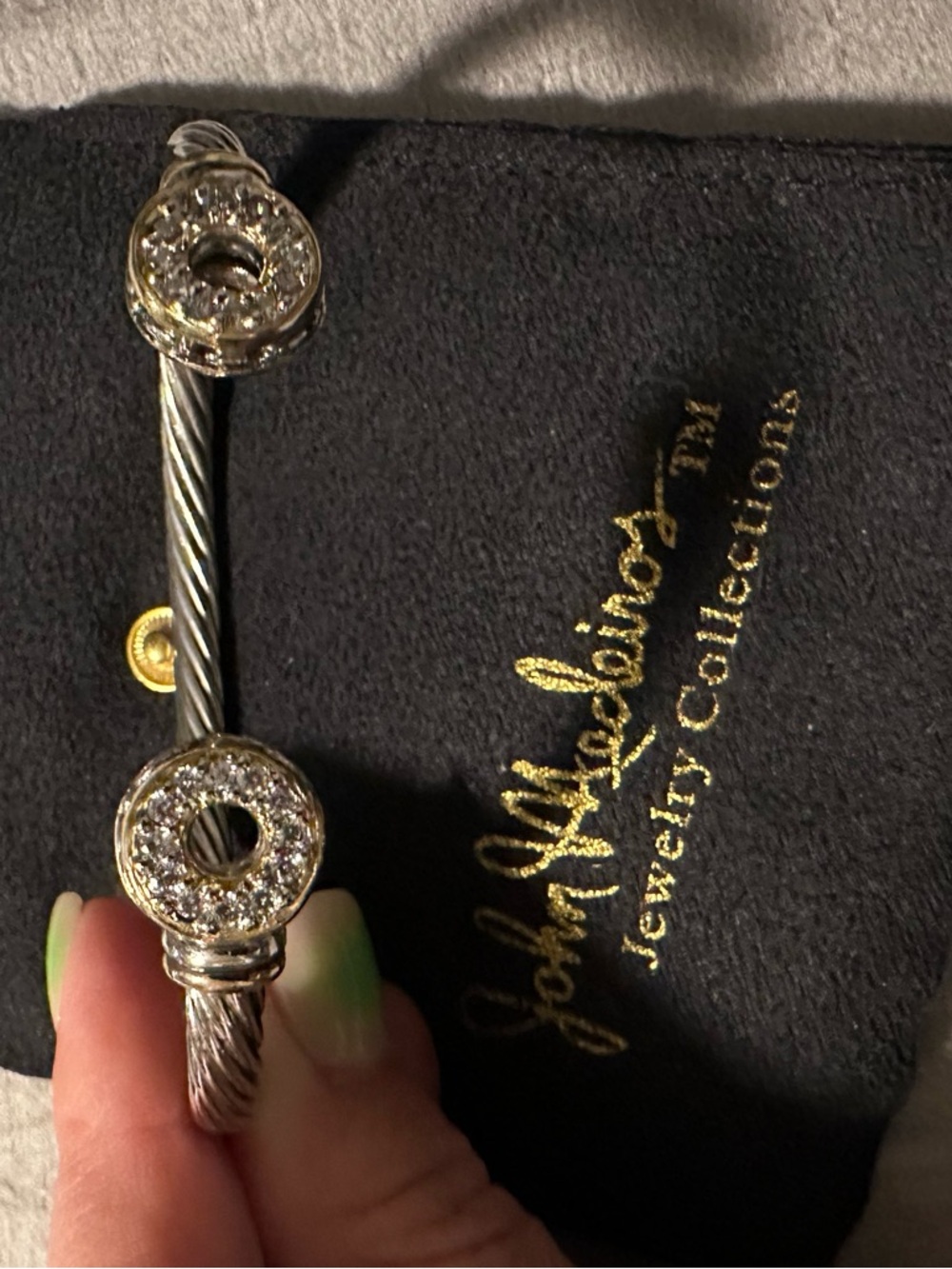 John Medeiros Two-Tone Cable Cuff Bracelet with Crystal Pavé Discs